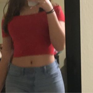 Red off the shoulder crop top